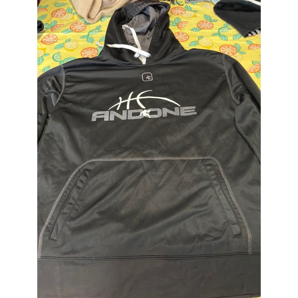 AND1 Hoodie‎ Mens L Black Pullover Basketball Graphic Sweatshirt